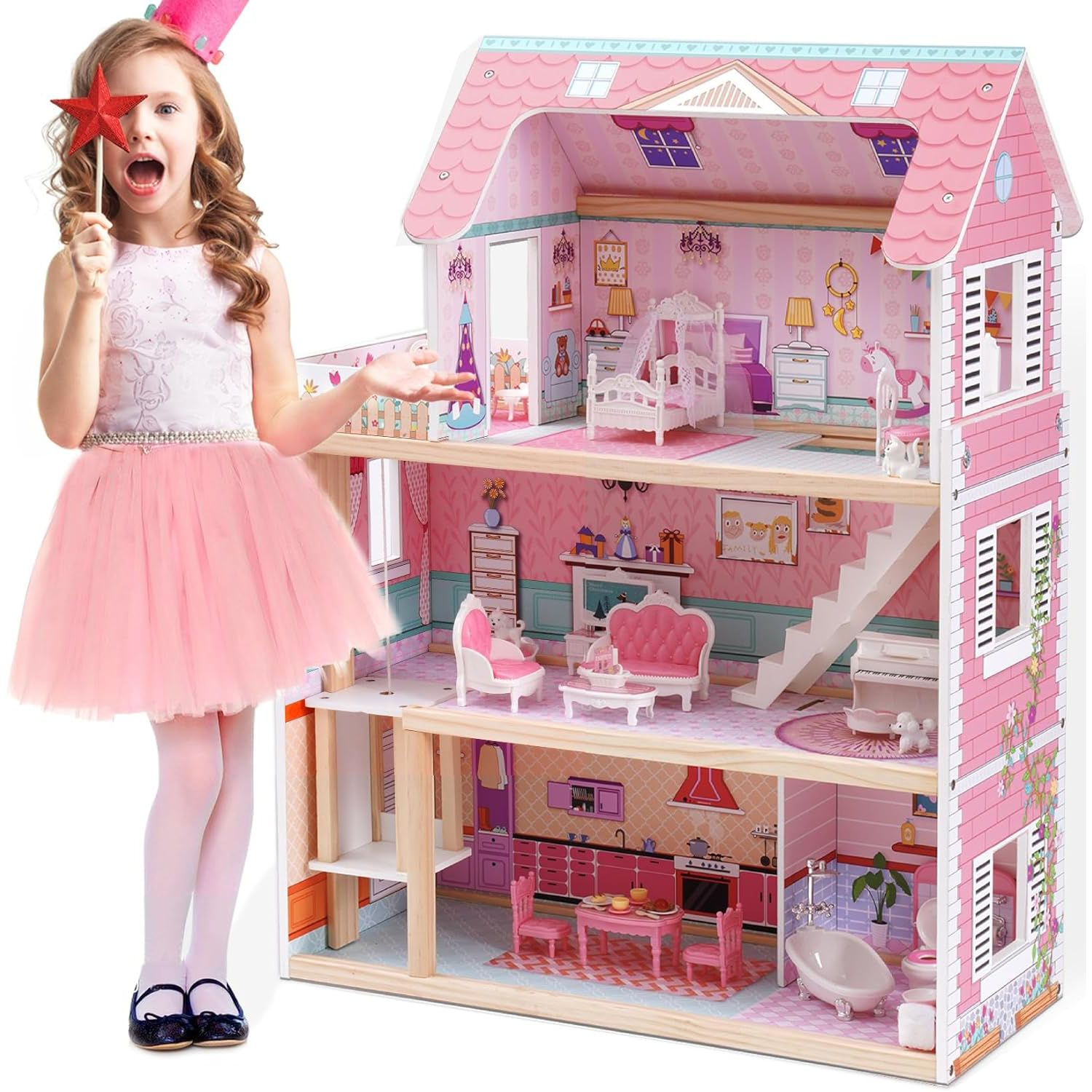 dh003 Wooden Dollhouse