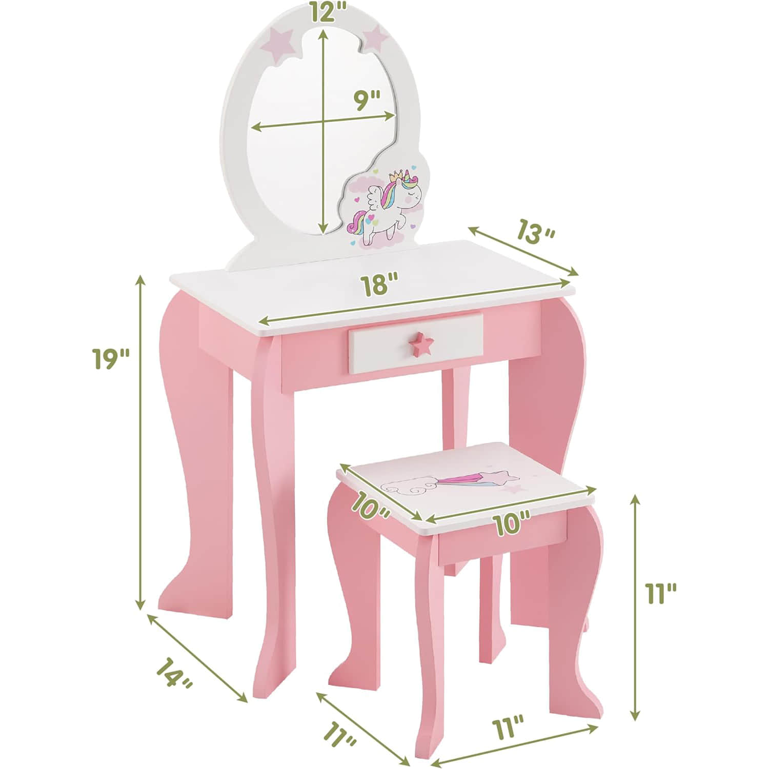 wf016 Pretend Play Kids Vanity Table and Chair