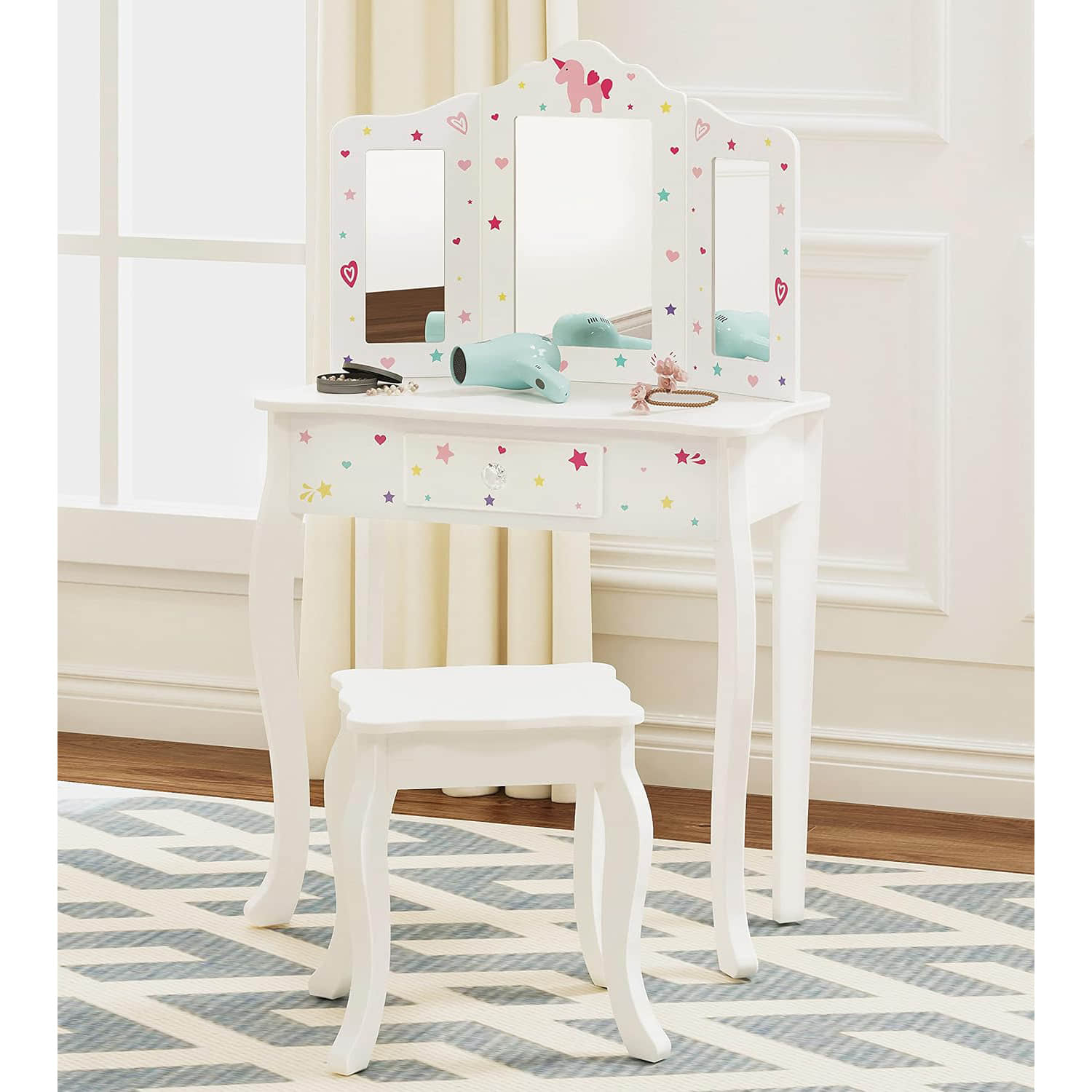 wf015 Pretend Play Kids Vanity Table and Chair
