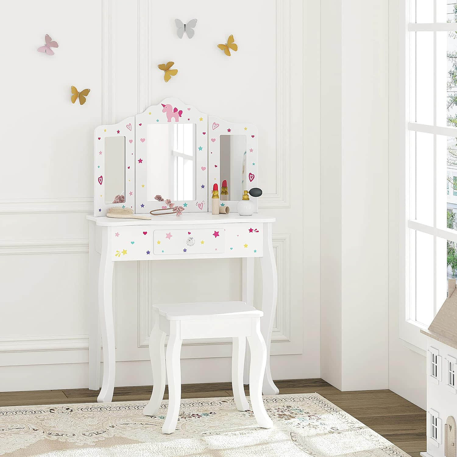 wf015 Pretend Play Kids Vanity Table and Chair