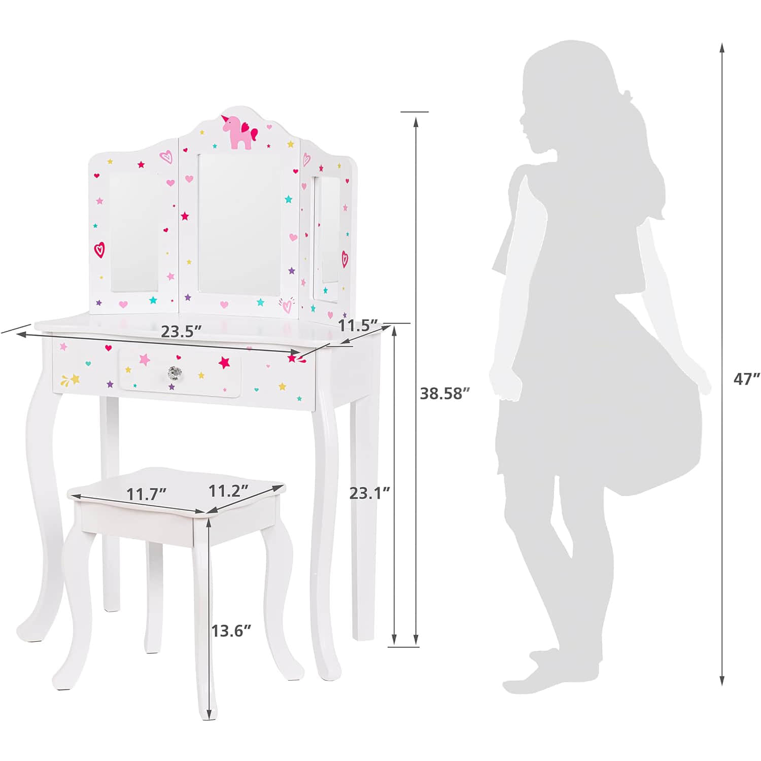 wf015 Pretend Play Kids Vanity Table and Chair