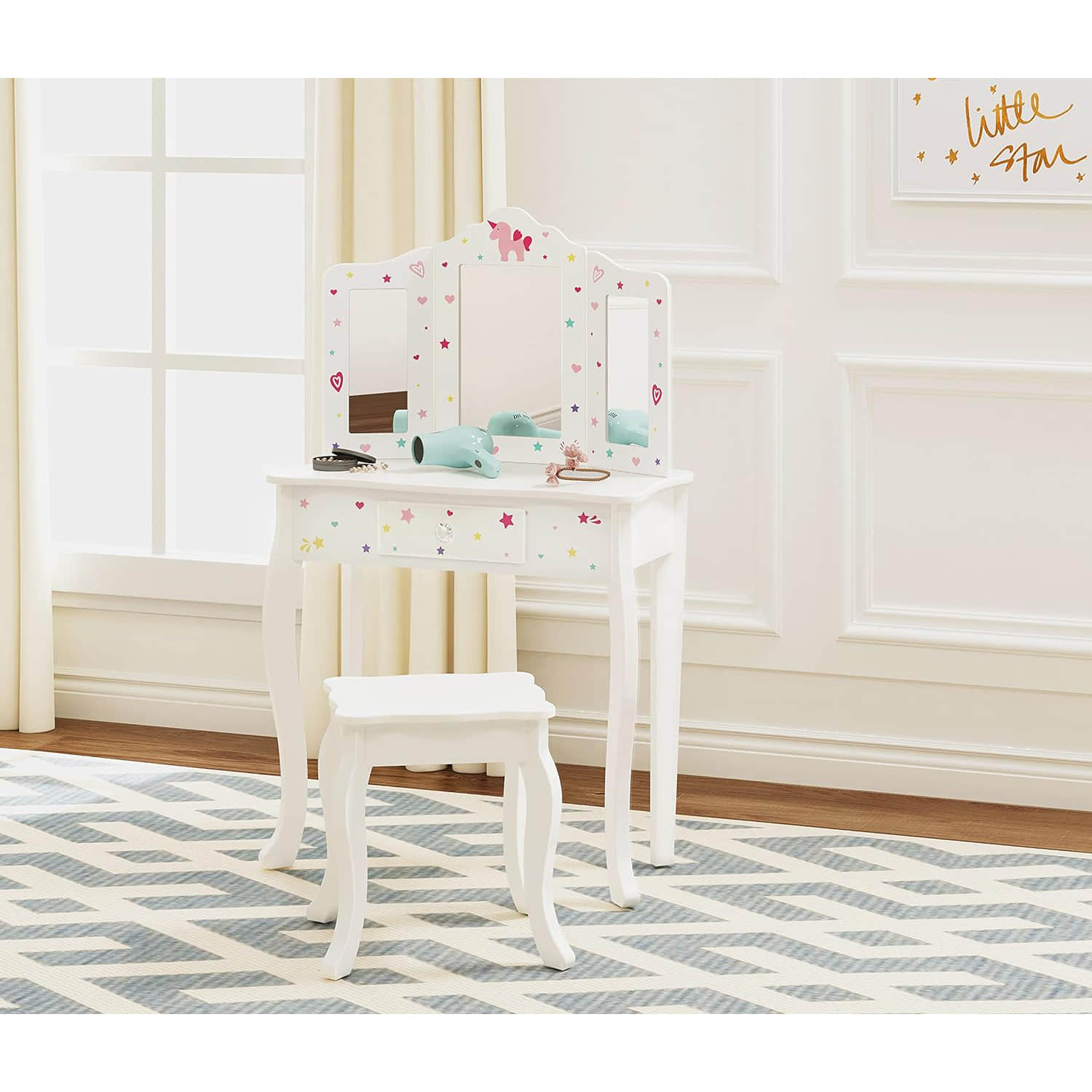 wf015 Pretend Play Kids Vanity Table and Chair