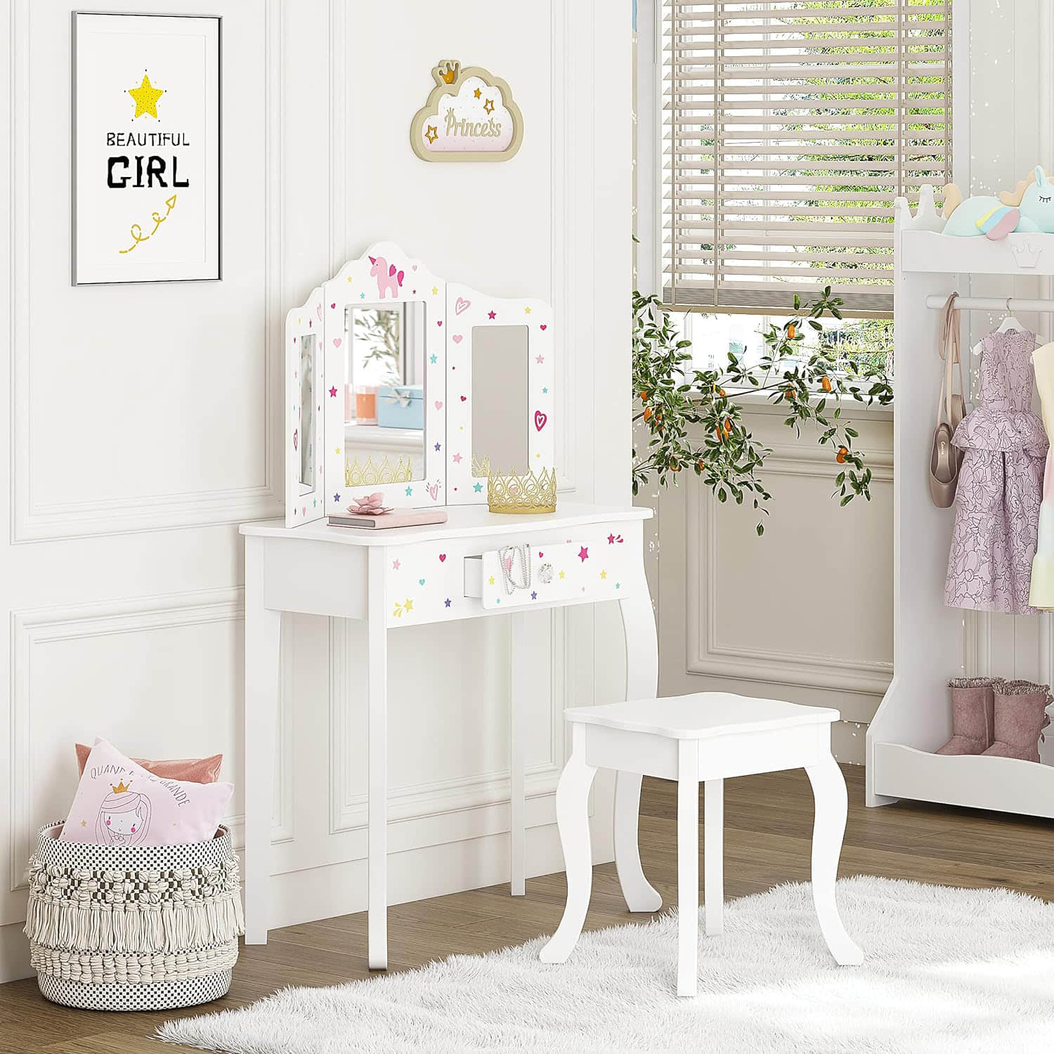wf015 Pretend Play Kids Vanity Table and Chair