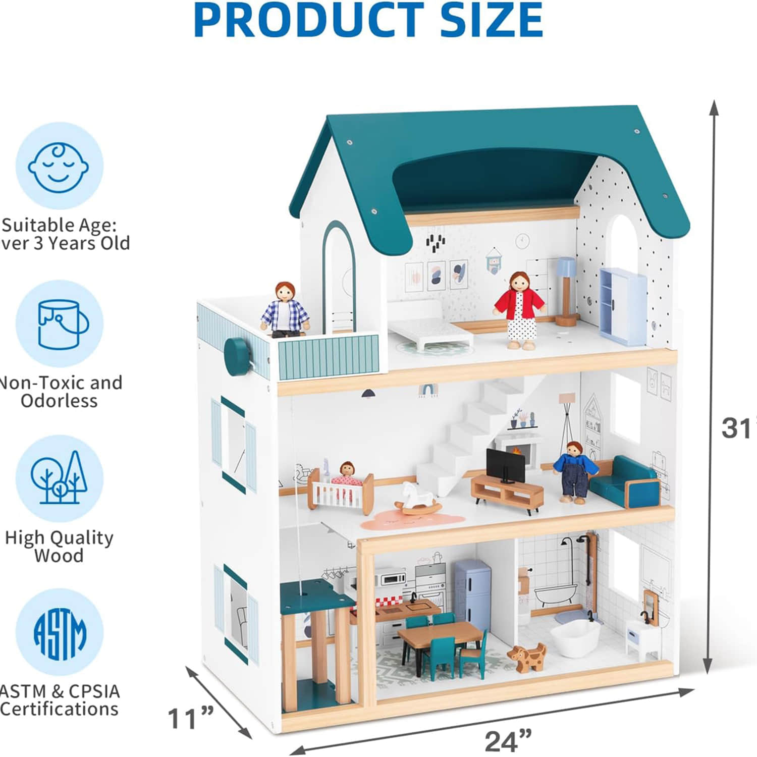 dh001 Wooden Dollhouse 
